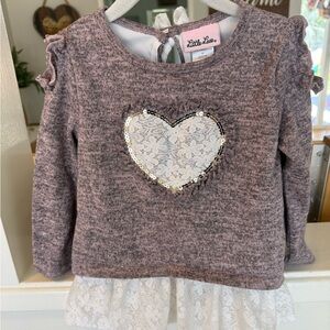 Little Lass Purple Sweater with Lace Heart